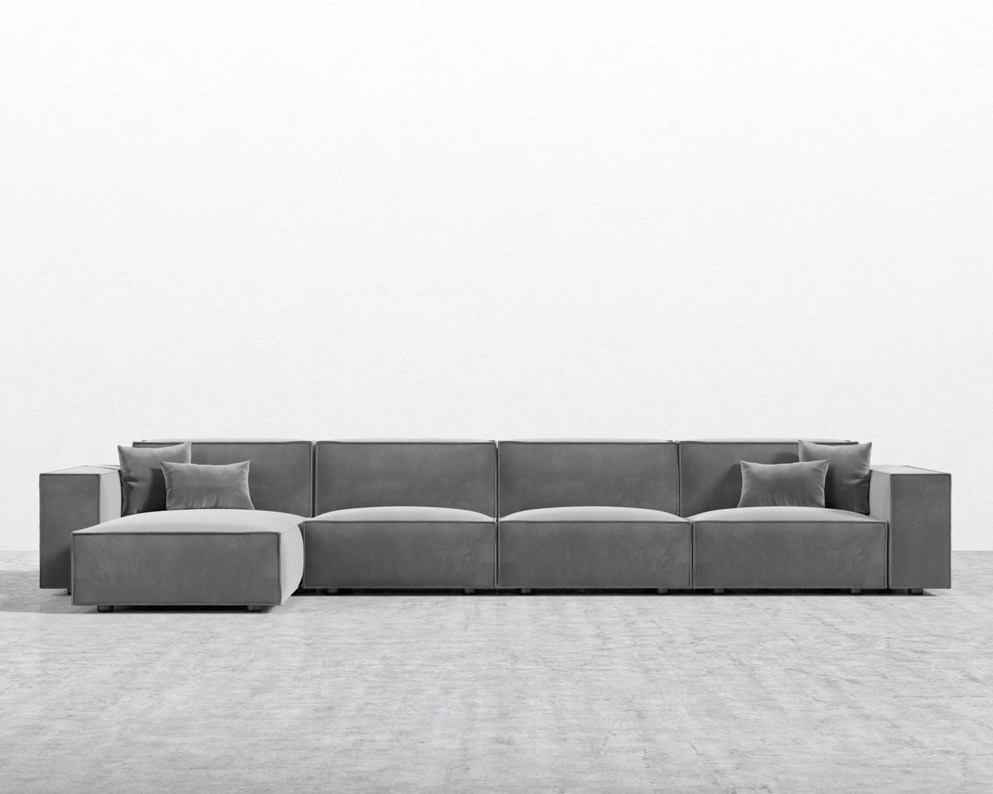 Porter Extended Sectional - Black Feet, Left-Hand-Facing, Plush Velvet - Glacier Grey