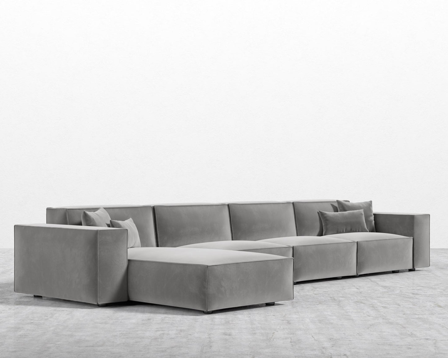 Porter Extended Sectional - Black Feet, Left-Hand-Facing, Plush Velvet - Glacier Grey
