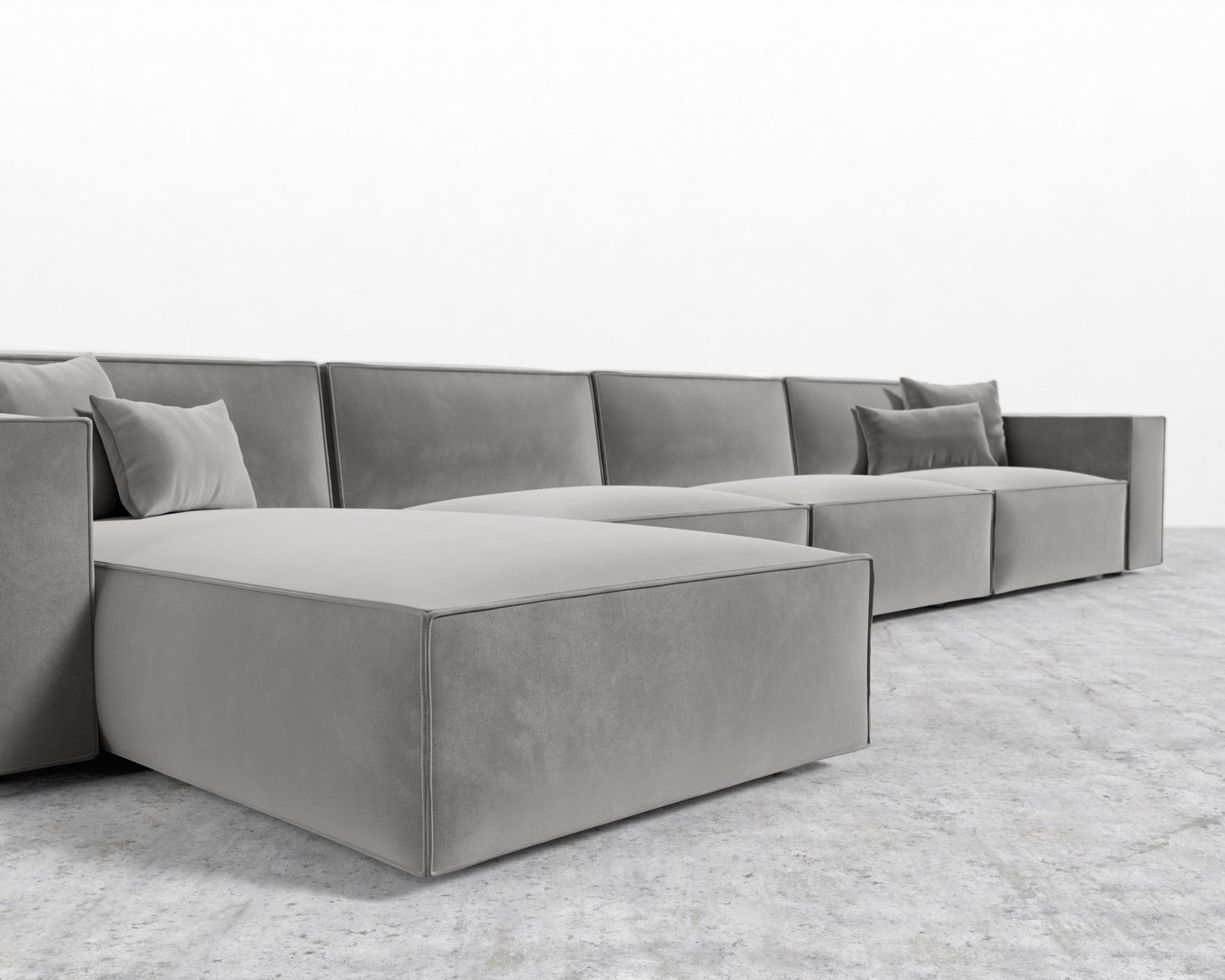 Porter Extended Sectional - Black Feet, Left-Hand-Facing, Plush Velvet - Glacier Grey
