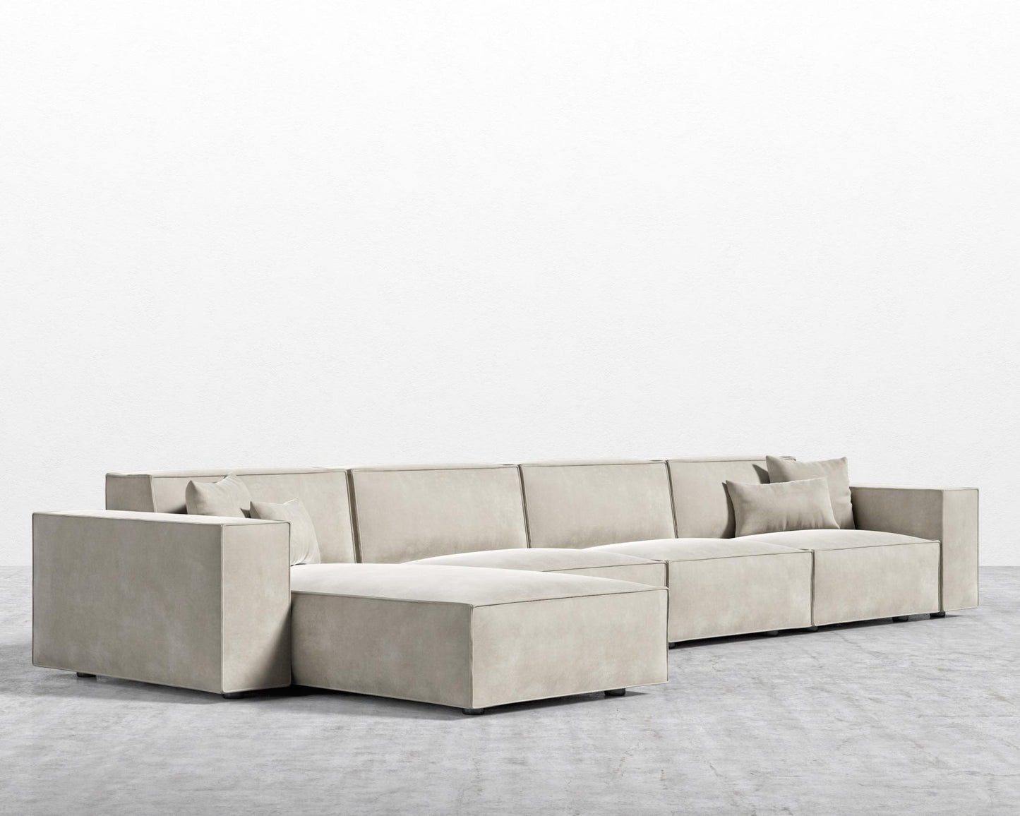 Porter Extended Sectional - Black Feet, Venice Vegan Suede - Latte, Left-Hand-Facing