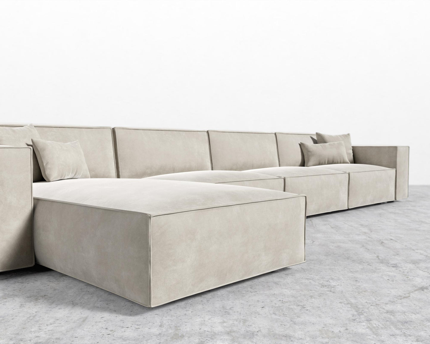 Porter Extended Sectional - Black Feet, Venice Vegan Suede - Latte, Left-Hand-Facing