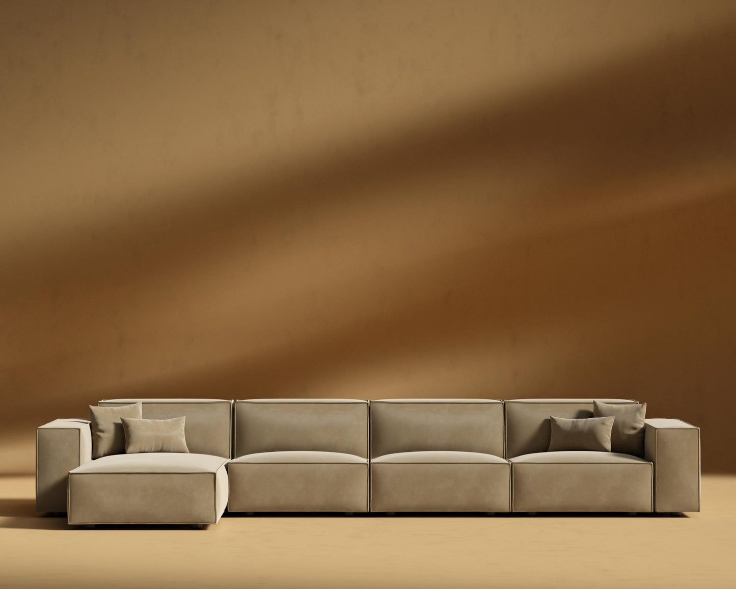 Porter Extended Sectional - Black Feet, Plush Velvet - Dune, Left-Hand-Facing