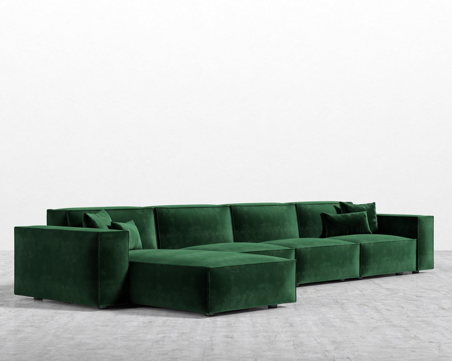 Porter Extended Sectional - Black Feet, Left-Hand-Facing, Plush Velvet - Moss