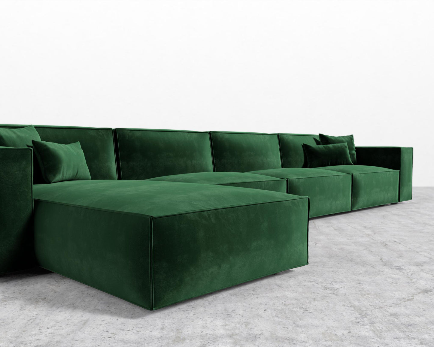 Porter Extended Sectional - Black Feet, Left-Hand-Facing, Plush Velvet - Moss