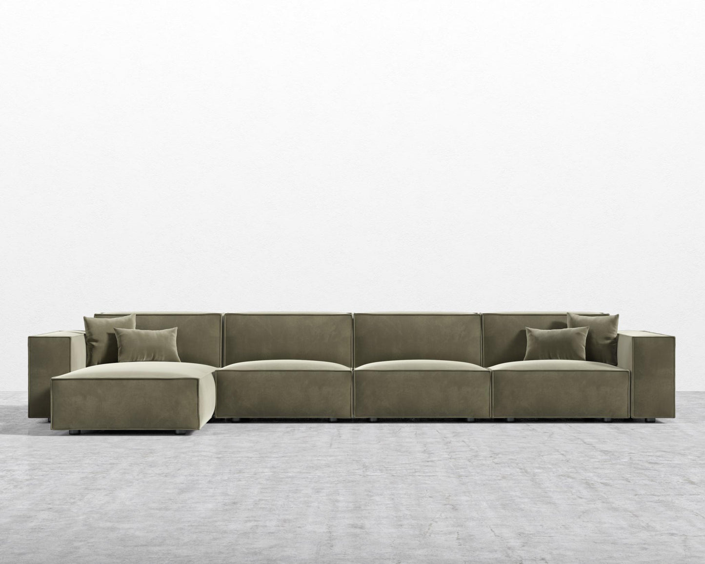 Porter Extended Sectional - Signature Plush Velvet - Olive Green, Black Feet, Left-Hand-Facing