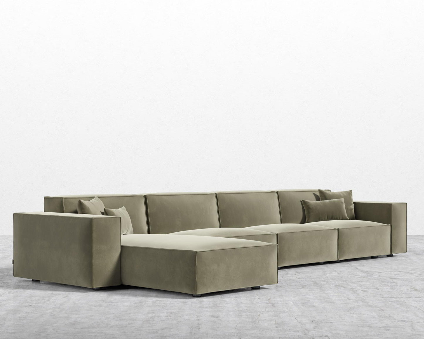 Porter Extended Sectional - Signature Plush Velvet - Olive Green, Black Feet, Left-Hand-Facing