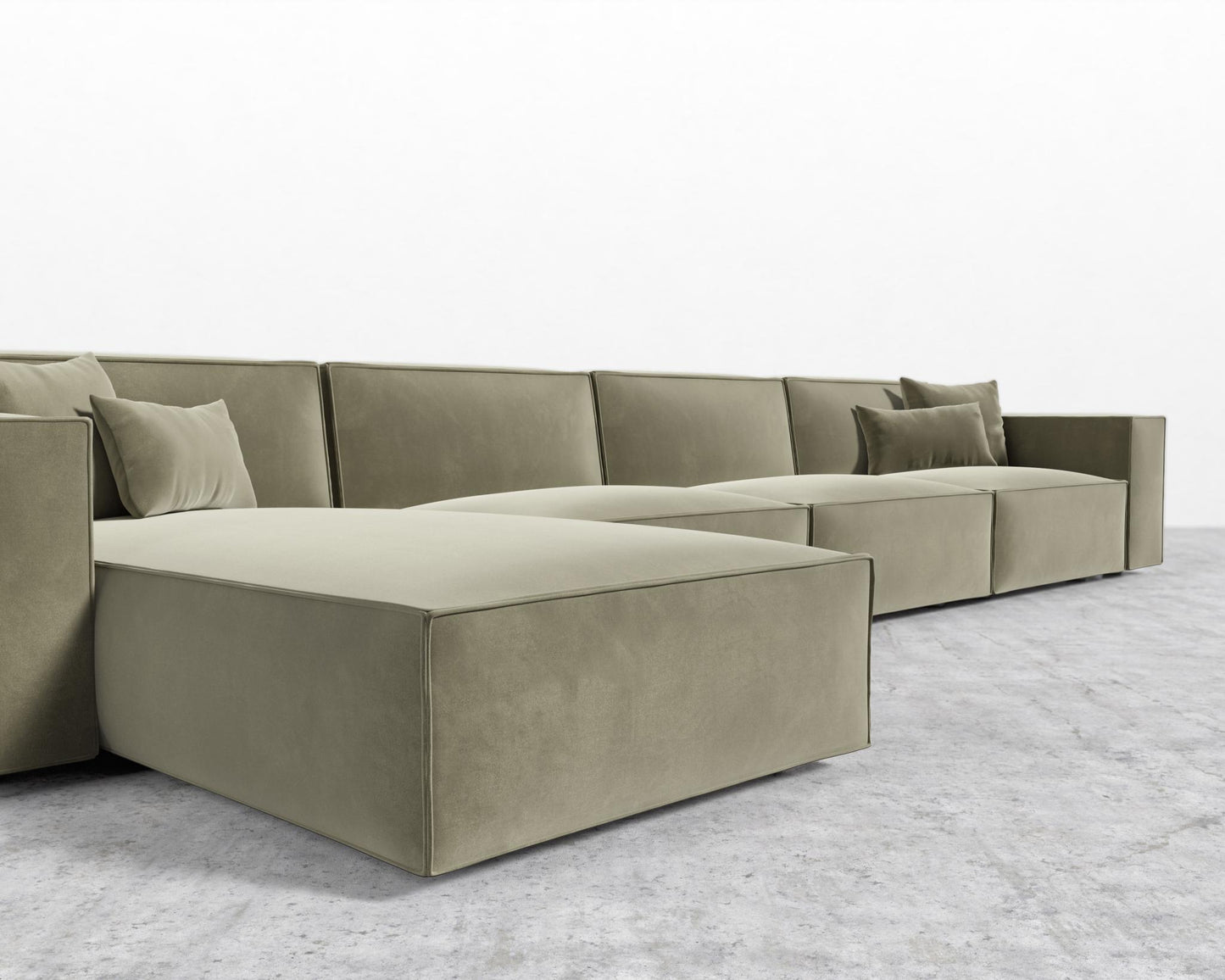 Porter Extended Sectional - Signature Plush Velvet - Olive Green, Black Feet, Left-Hand-Facing