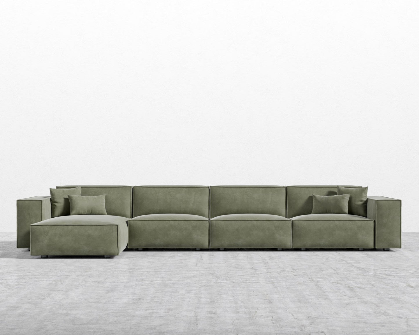 Porter Extended Sectional - Black Feet, Venice Vegan Suede - Sage, Left-Hand-Facing