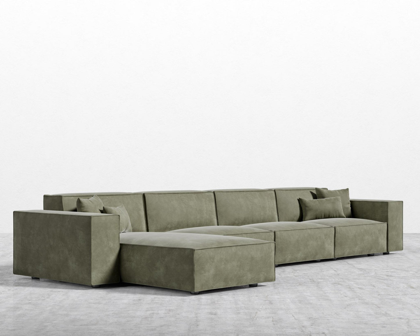 Porter Extended Sectional - Black Feet, Venice Vegan Suede - Sage, Left-Hand-Facing