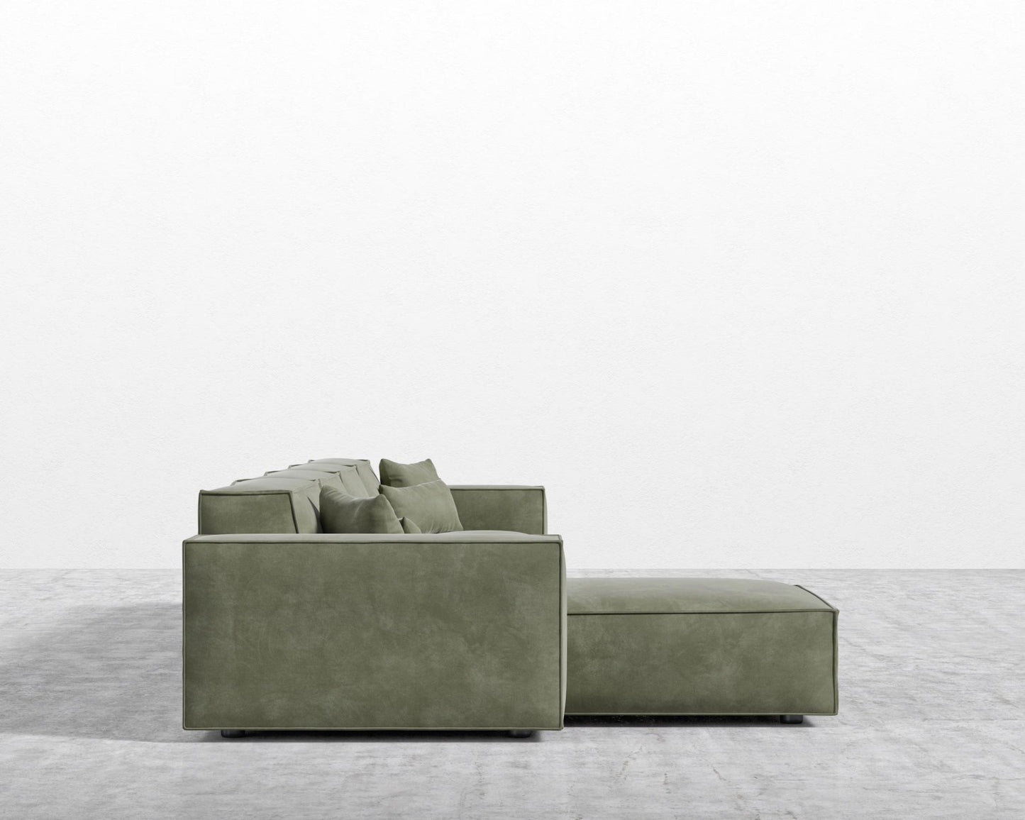 Porter Extended Sectional - Black Feet, Venice Vegan Suede - Sage, Left-Hand-Facing