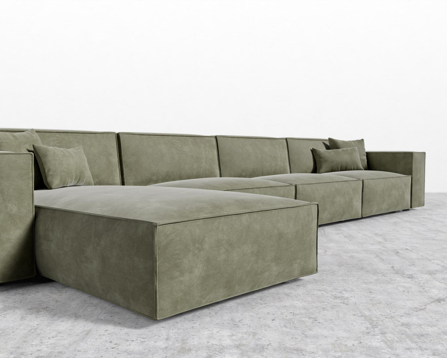 Porter Extended Sectional - Black Feet, Venice Vegan Suede - Sage, Left-Hand-Facing
