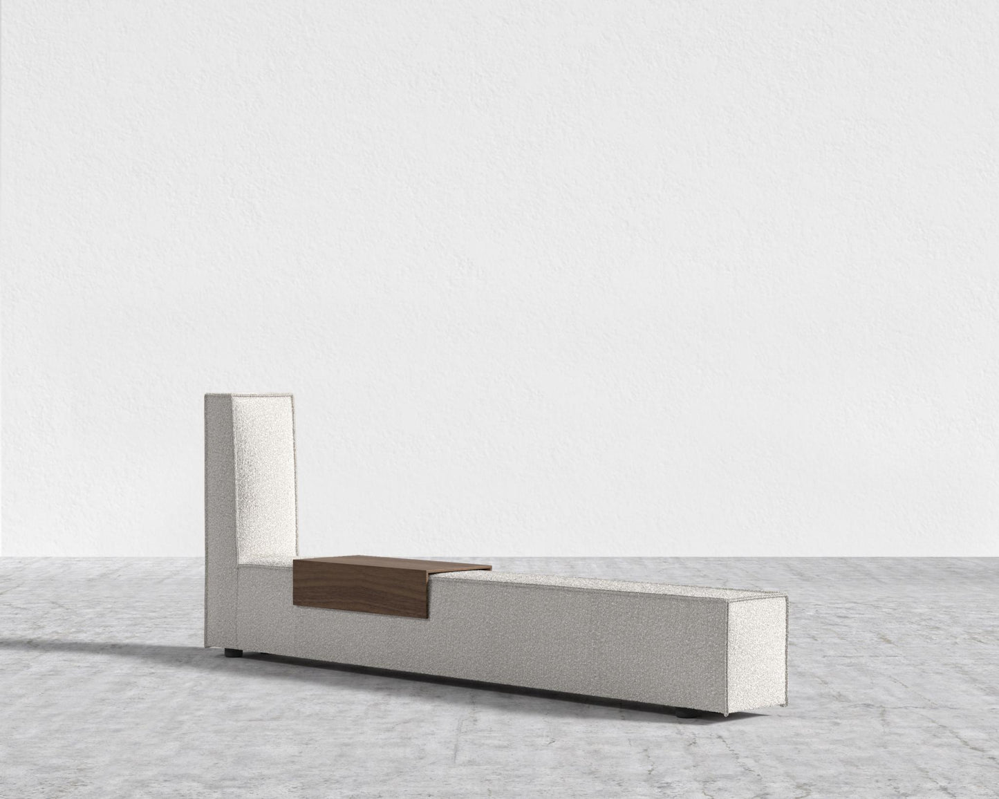 Porter Bed - Extension with Walnut Side Table - King, Chatou Bouclé - Pearl