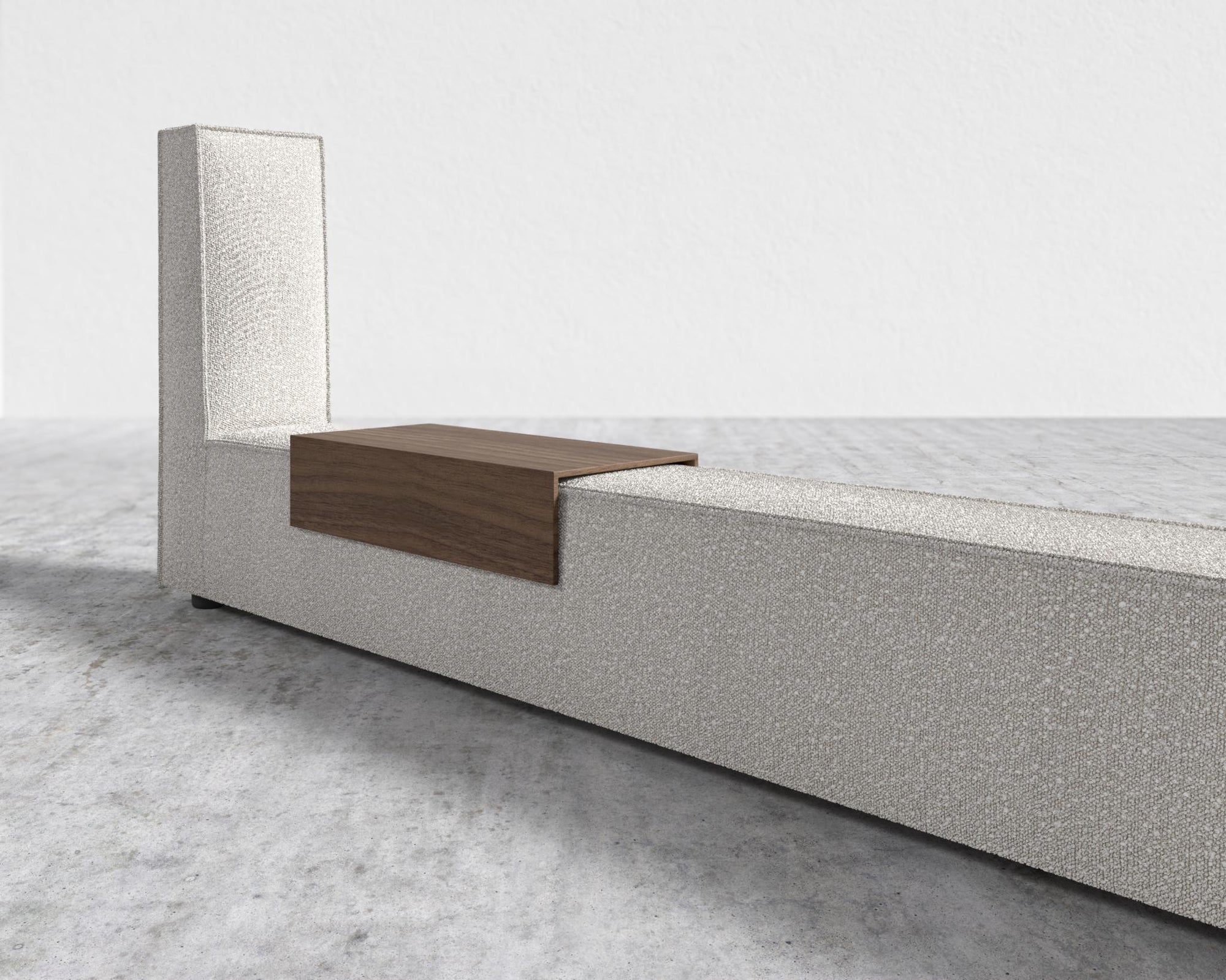 Porter Bed - Extension with Walnut Side Table - King, Chatou Bouclé - Pearl