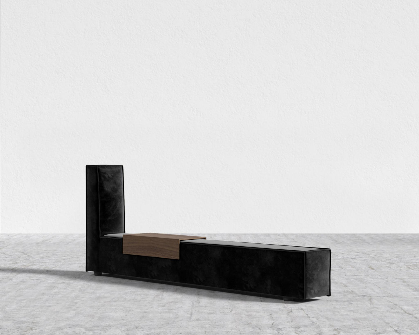 Porter Bed - Extension with Walnut Side Table - King, Plush Velvet - Black