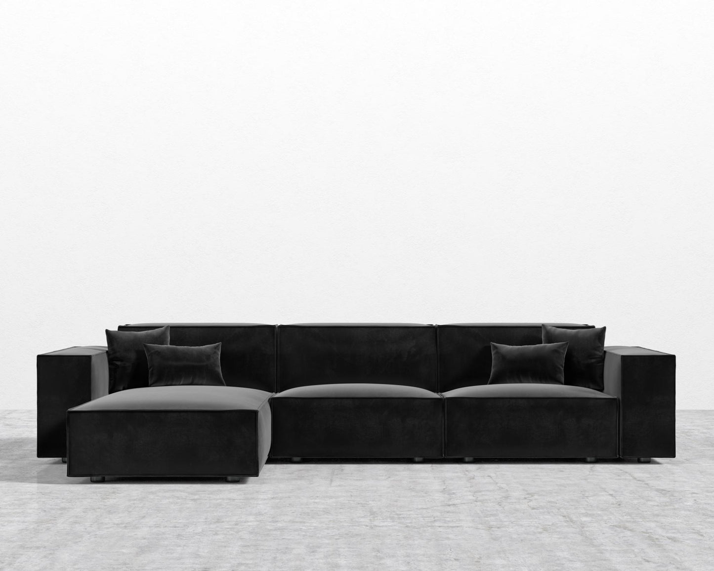 Porter Sectional - Black Feet, Left-Hand-Facing, Plush Velvet - Black