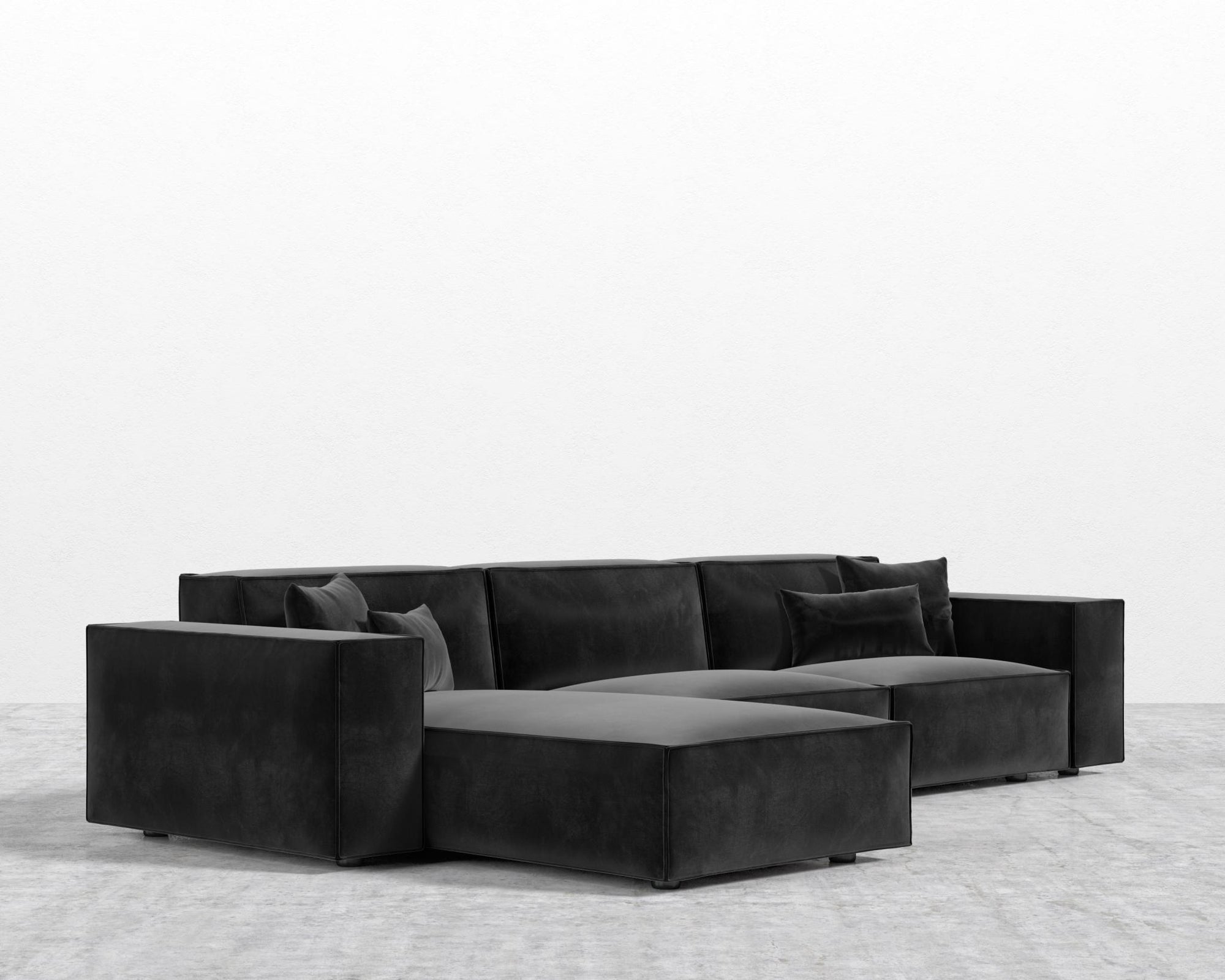 Porter Sectional - Black Feet, Left-Hand-Facing, Plush Velvet - Black