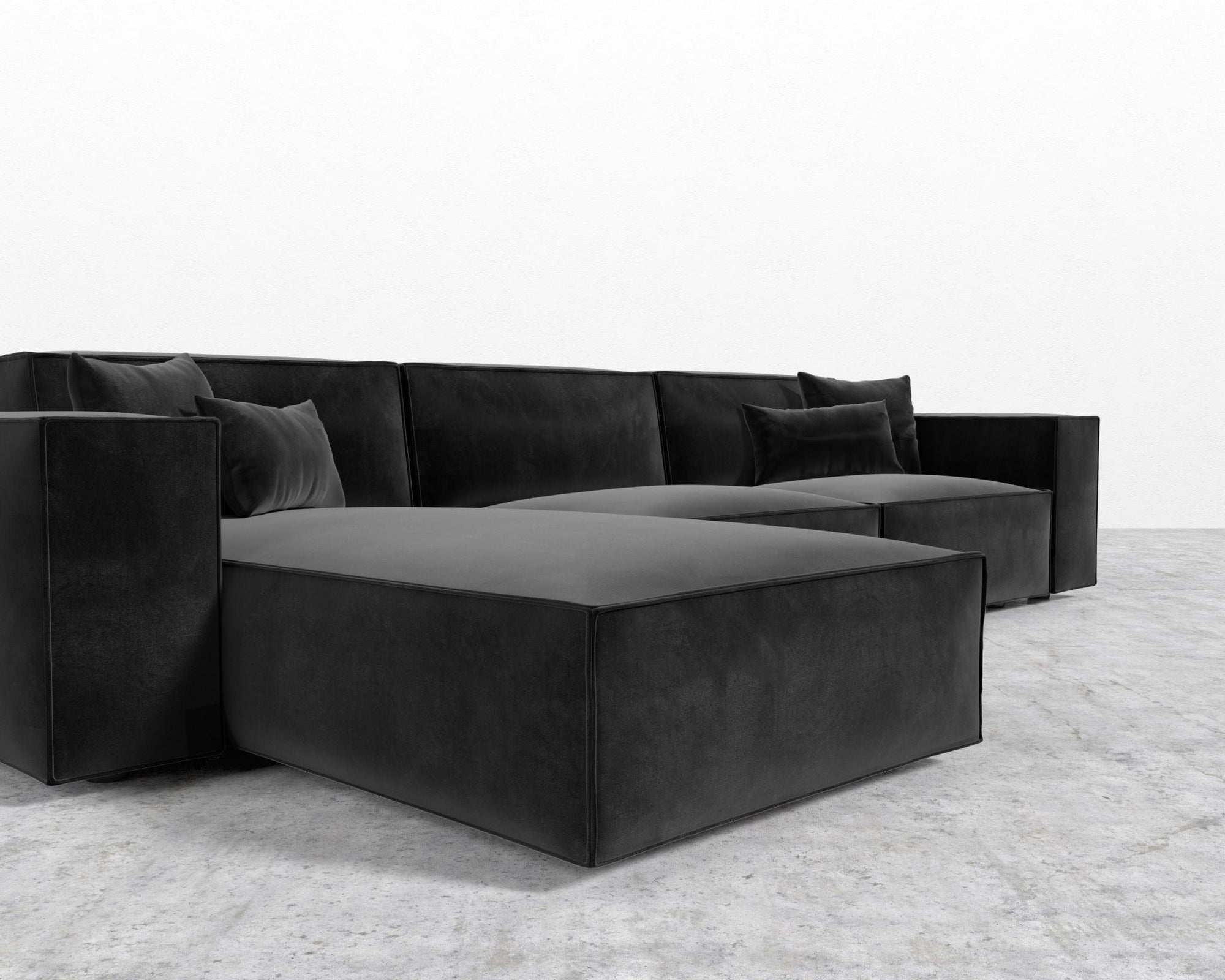 Porter Sectional - Black Feet, Left-Hand-Facing, Plush Velvet - Black