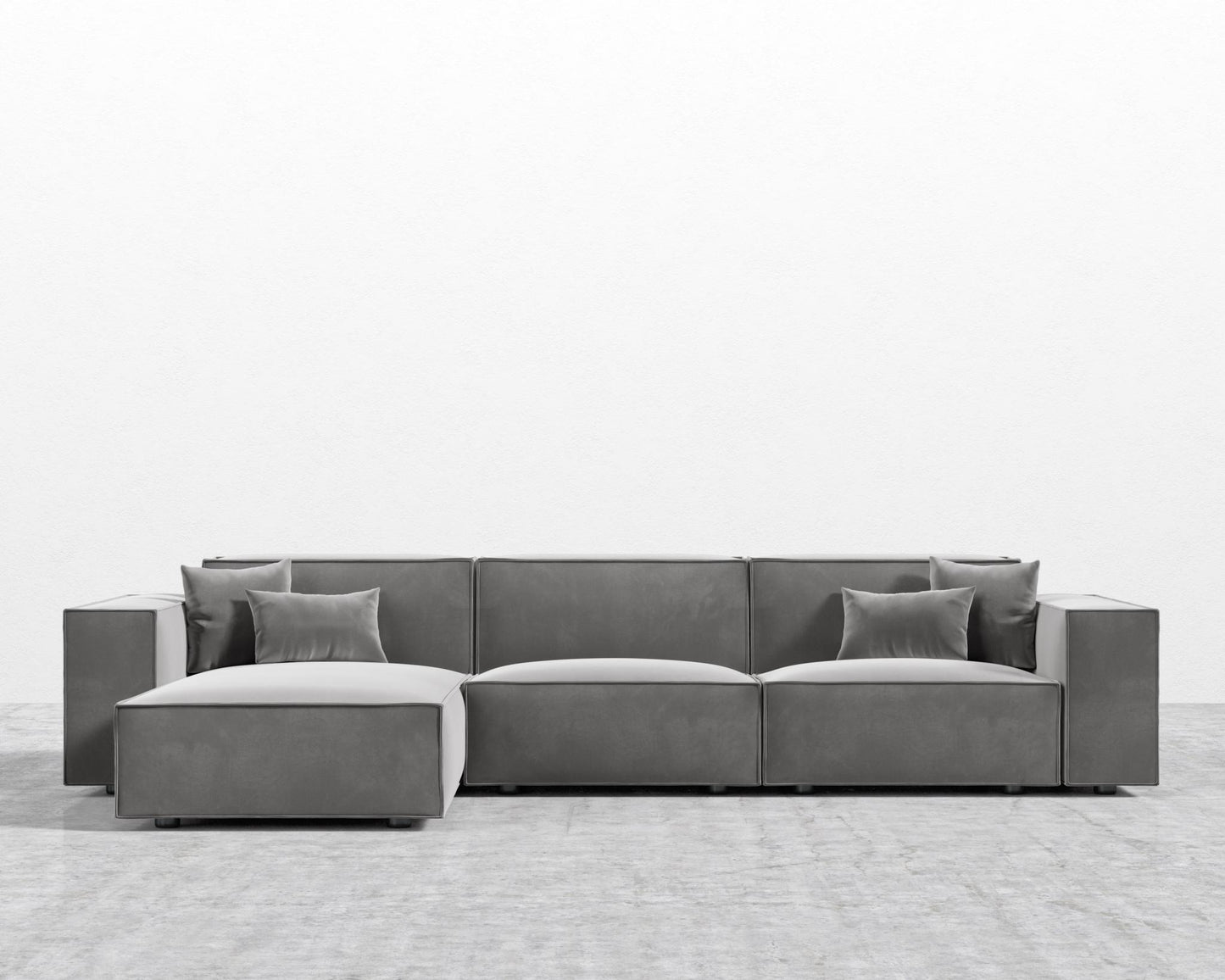 Porter Sectional - Black Feet, Left-Hand-Facing, Plush Velvet - Glacier Grey