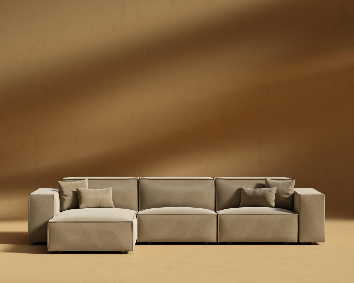 Porter Sectional - Black Feet, Plush Velvet - Dune, Left-Hand-Facing