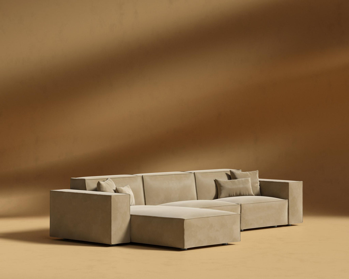 Porter Sectional - Black Feet, Plush Velvet - Dune, Left-Hand-Facing