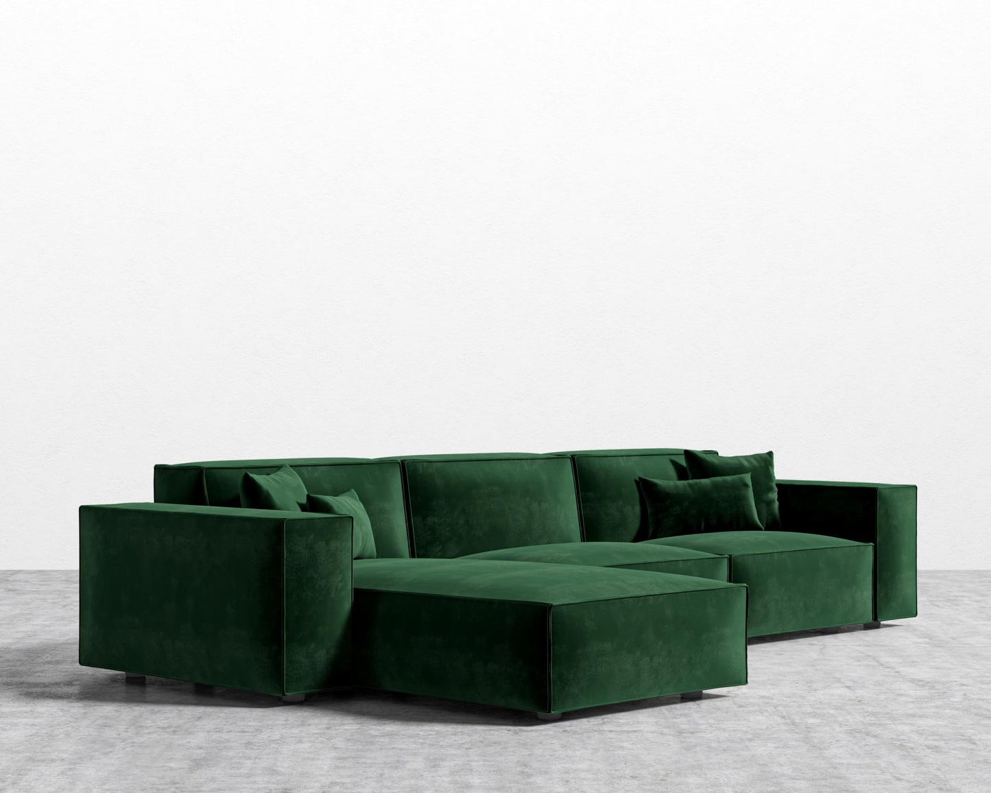 Porter Sectional - Black Feet, Right-Hand-Facing, Plush Velvet - Moss