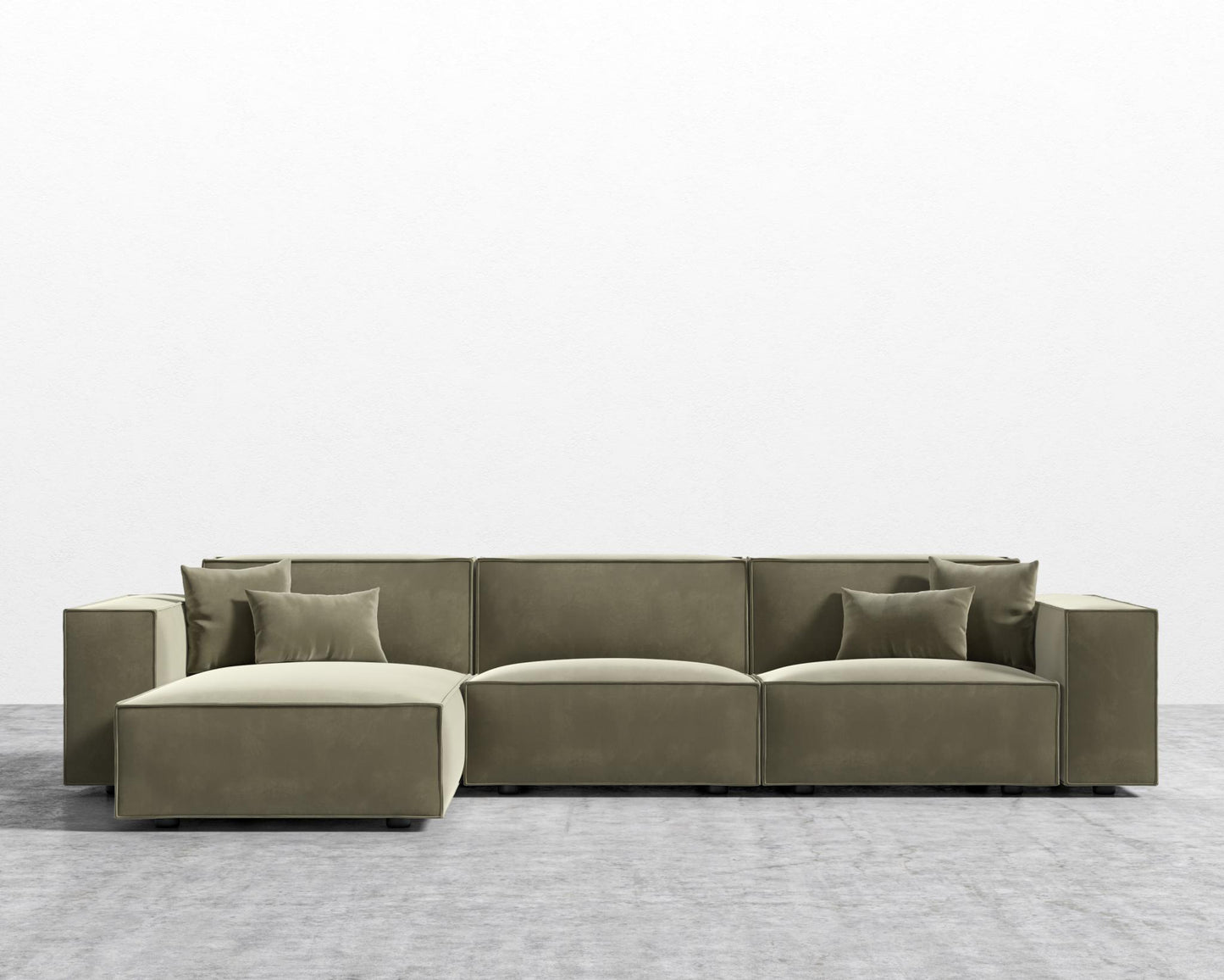 Porter Sectional - Signature Plush Velvet - Olive Green, Black Feet, Left-Hand-Facing