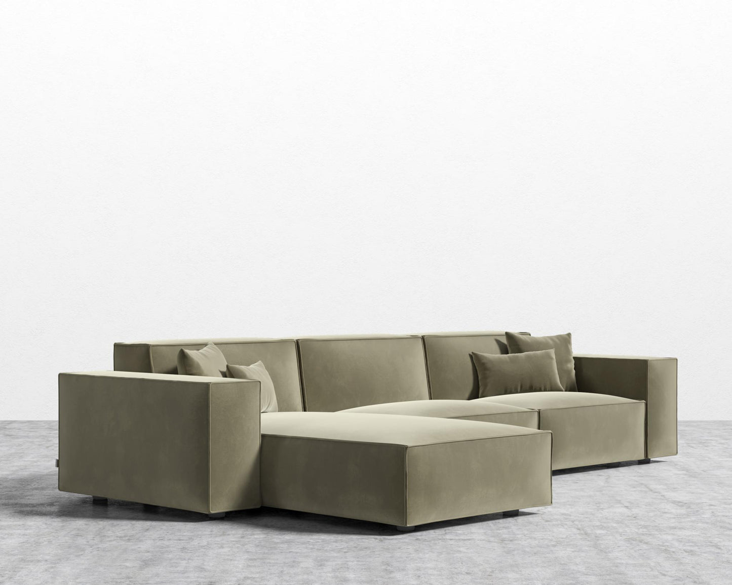 Porter Sectional - Signature Plush Velvet - Olive Green, Black Feet, Left-Hand-Facing