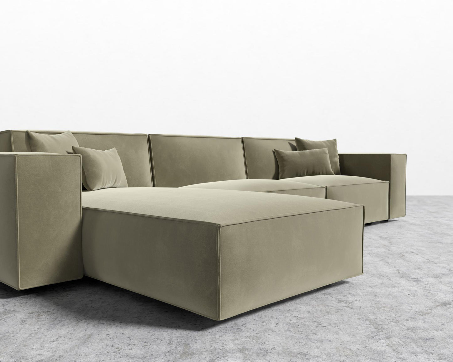 Porter Sectional - Signature Plush Velvet - Olive Green, Black Feet, Left-Hand-Facing