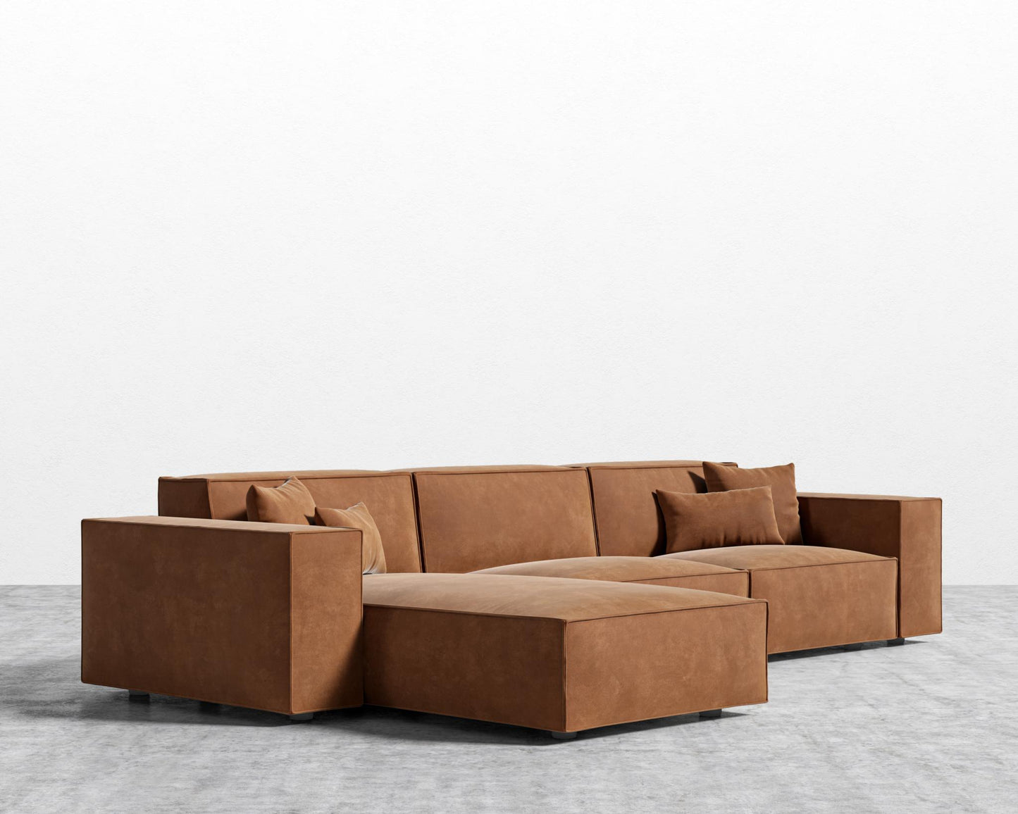 Porter Sectional - Black Feet, Venice Vegan Suede - Cider, Left-Hand-Facing