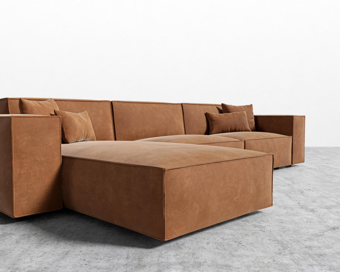 Porter Sectional - Black Feet, Venice Vegan Suede - Cider, Left-Hand-Facing