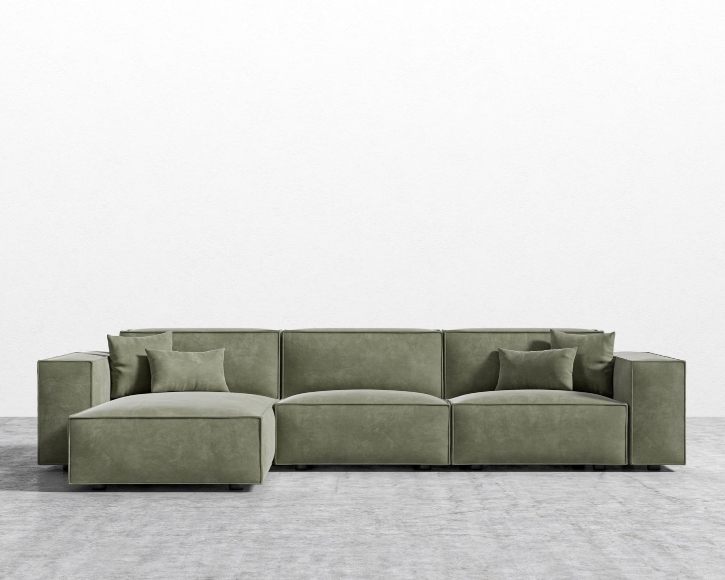 Porter Sectional - Black Feet, Venice Vegan Suede - Sage, Left-Hand-Facing