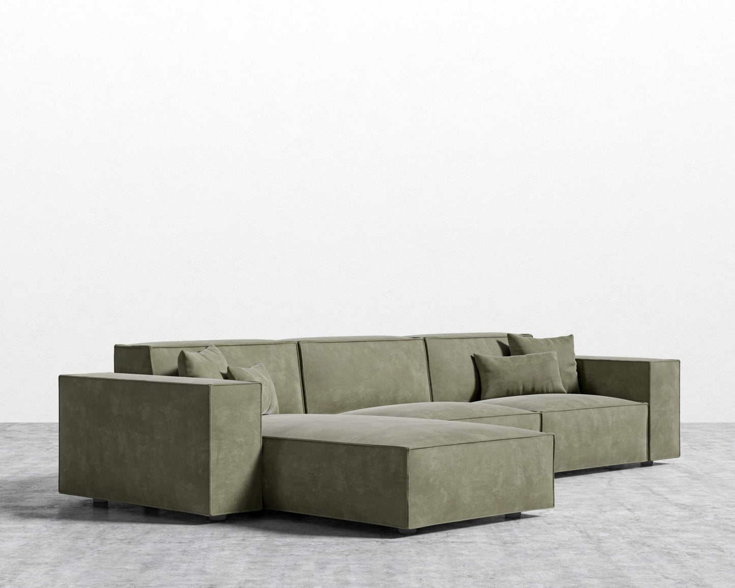 Porter Sectional - Black Feet, Venice Vegan Suede - Sage, Left-Hand-Facing