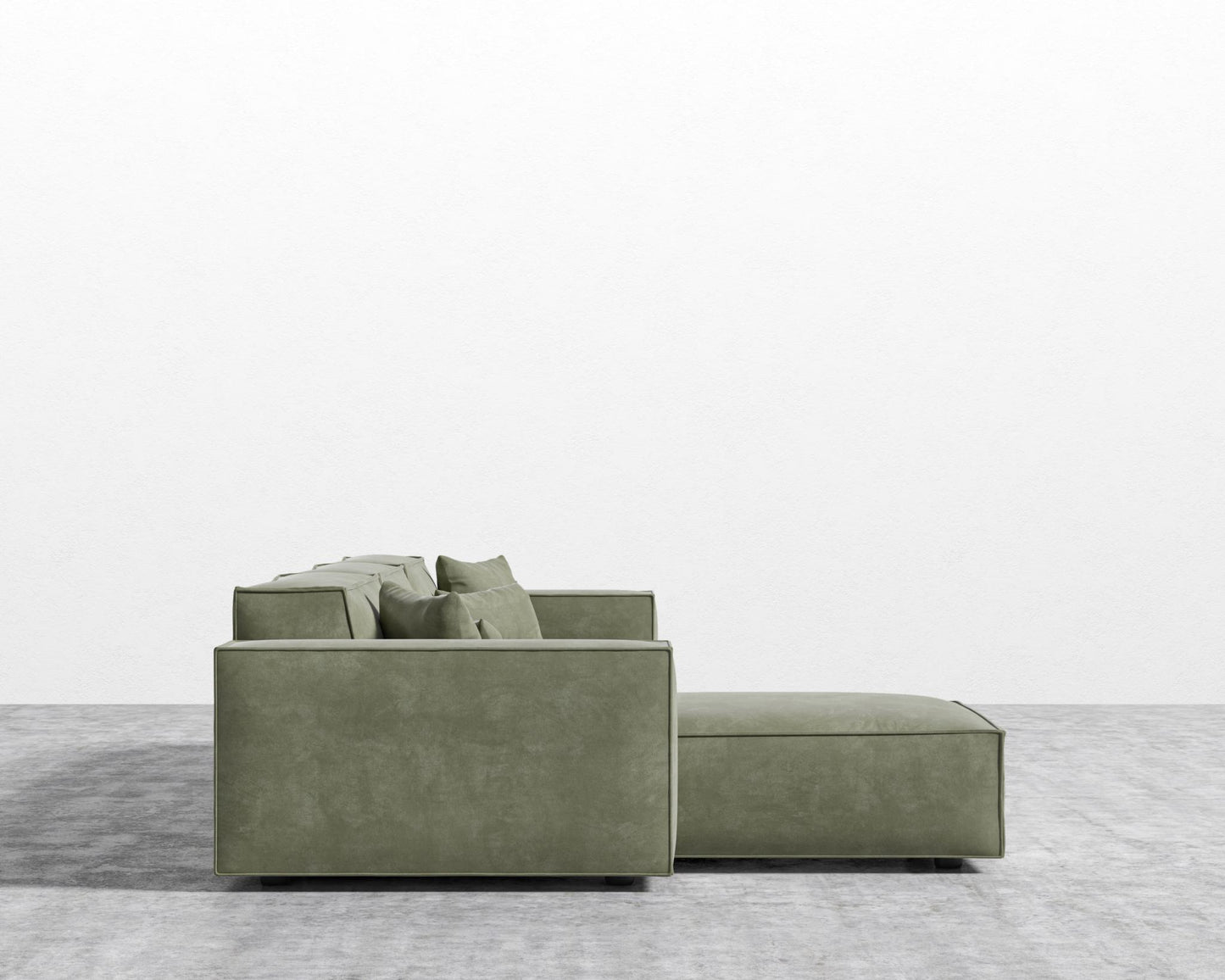 Porter Sectional - Black Feet, Venice Vegan Suede - Sage, Left-Hand-Facing