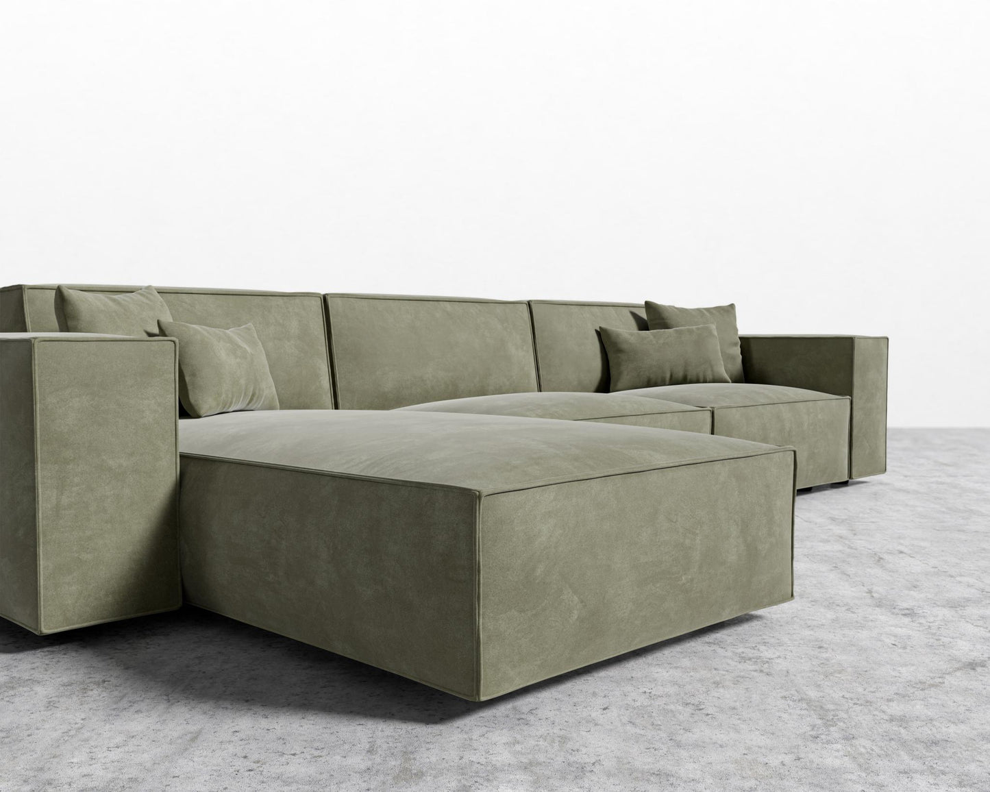 Porter Sectional - Black Feet, Venice Vegan Suede - Sage, Left-Hand-Facing