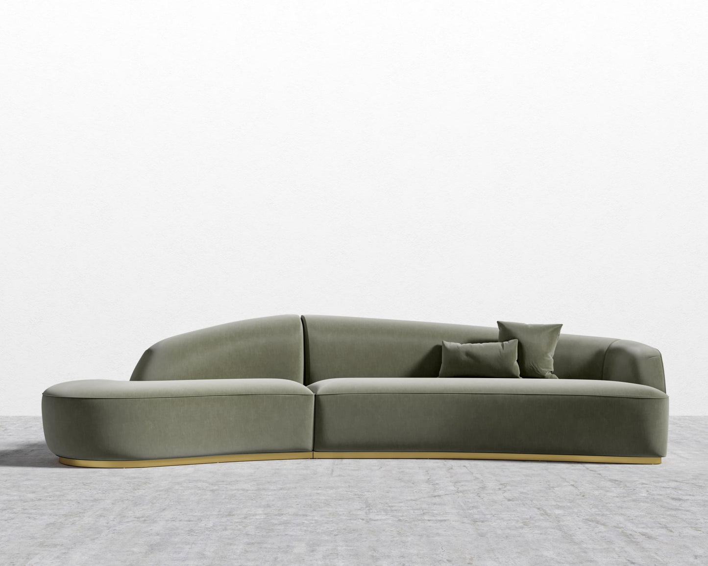 Reya Curved Sectional - Brushed Brass - Grand Curved, Curved Chaise Left, Cotton Velvet - Verdant