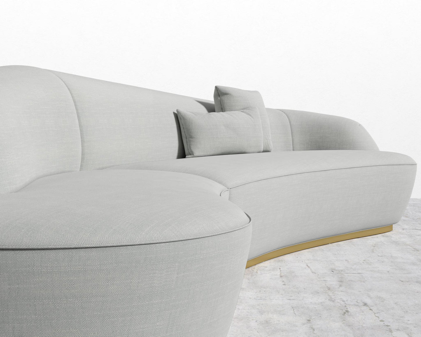 Reya Curved Sectional - Brushed Brass - Grand Curved, Curved Chaise Left, Performance Linen - Dove