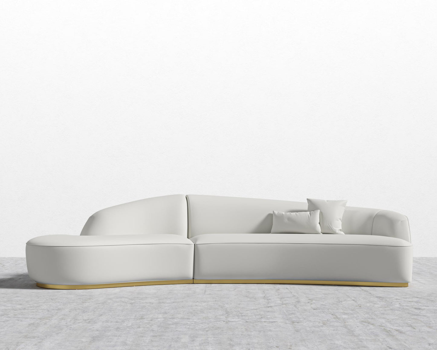 Reya Curved Sectional - Brushed Brass - Grand Curved, Curved Chaise Left, Microfiber Leather - Trento Eggshell