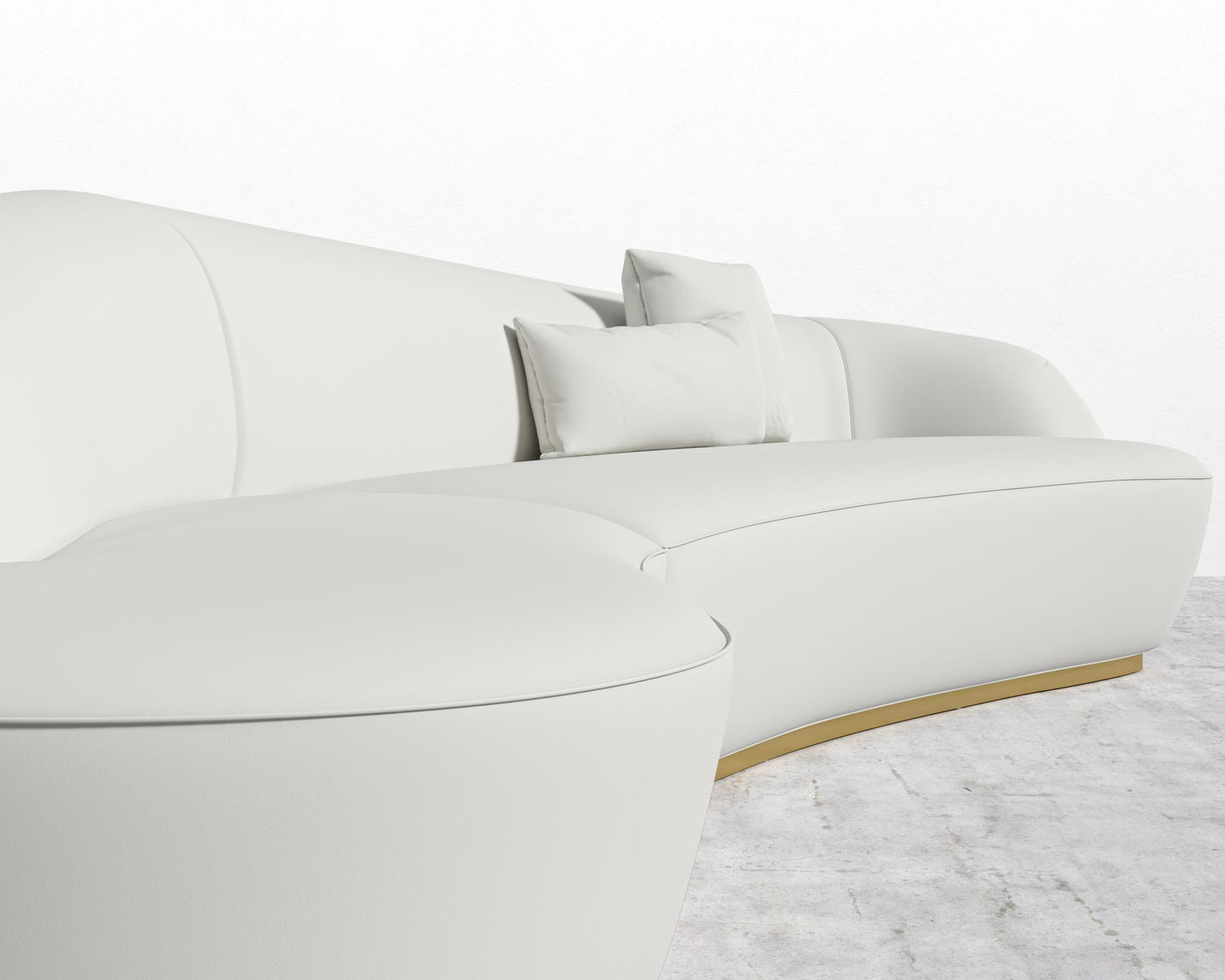 Reya Curved Sectional - Brushed Brass - Grand Curved, Curved Chaise Left, Microfiber Leather - Trento Eggshell