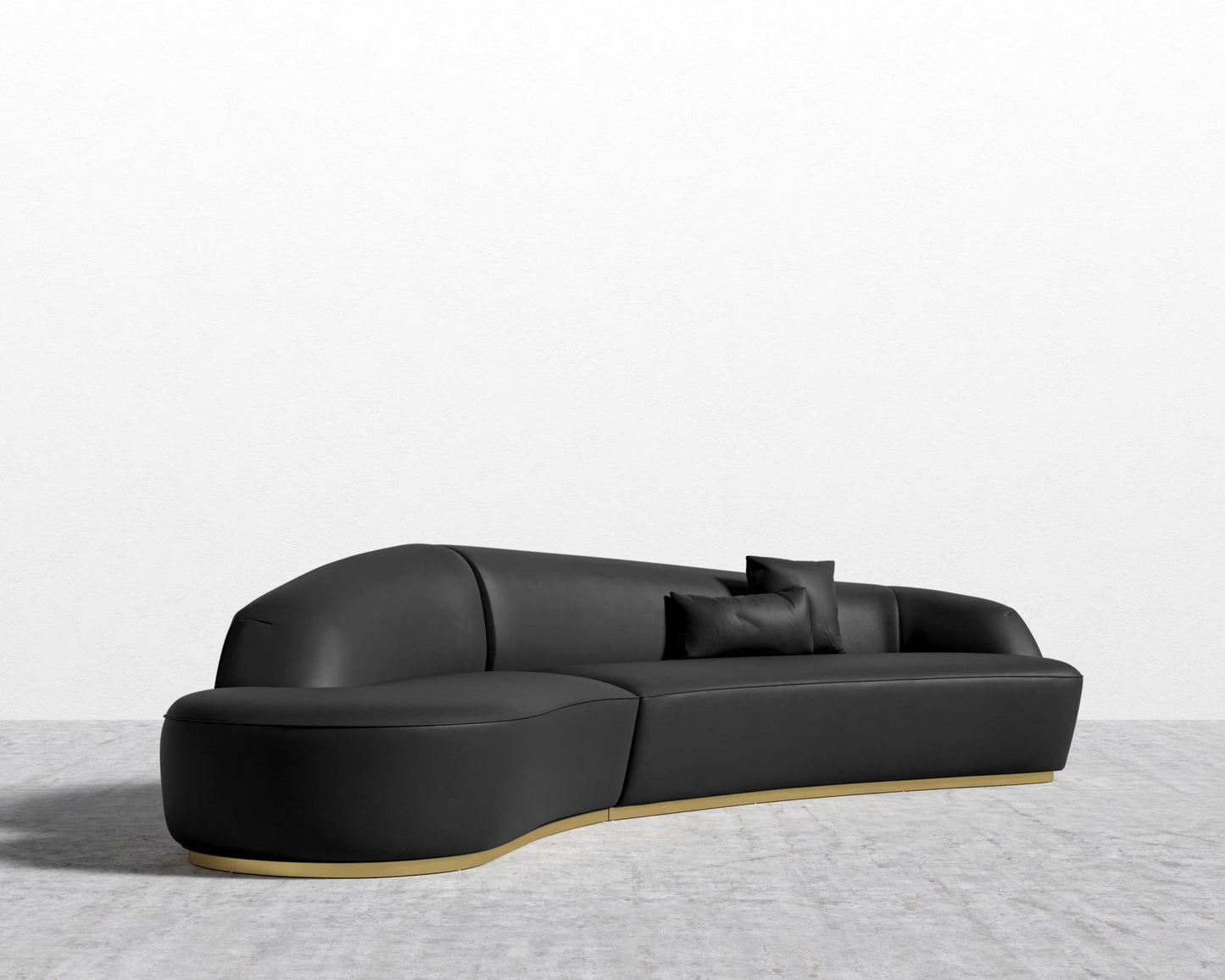 Reya Curved Sectional - Brushed Brass - Grand Curved, Curved Chaise Left, Microfiber Leather - Trento Jet Black