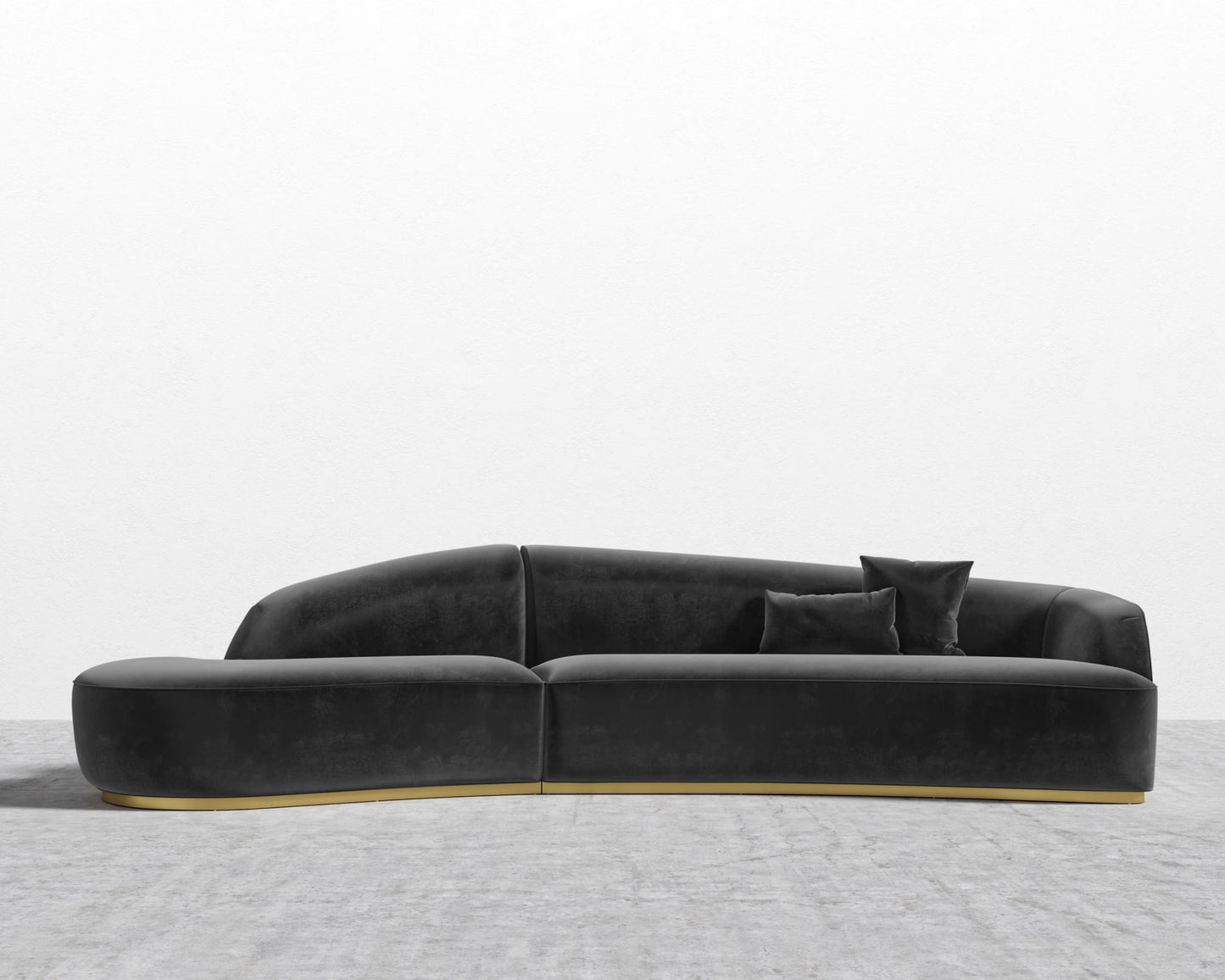 Reya Curved Sectional - Brushed Brass - Grand Curved, Curved Chaise Left, Plush Velvet - Black