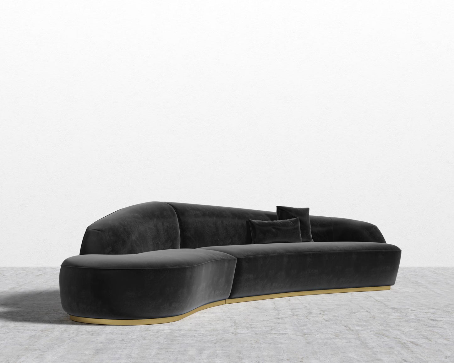 Reya Curved Sectional - Brushed Brass - Grand Curved, Curved Chaise Left, Plush Velvet - Black