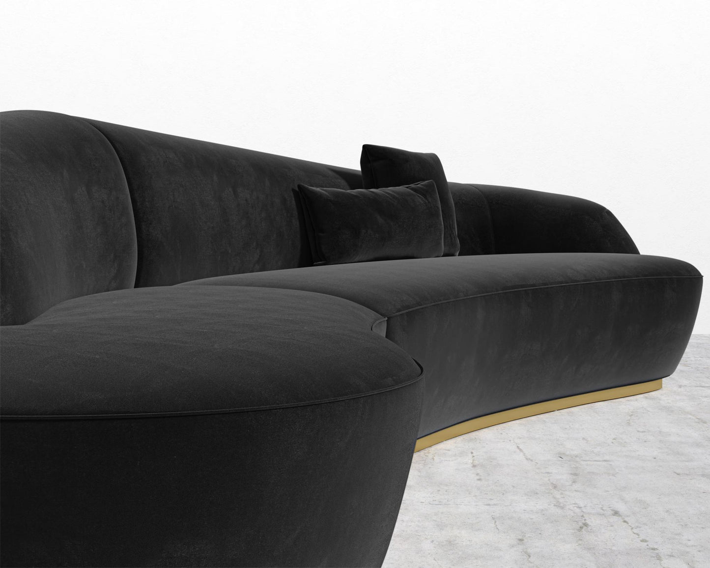 Reya Curved Sectional - Brushed Brass - Grand Curved, Curved Chaise Left, Plush Velvet - Black