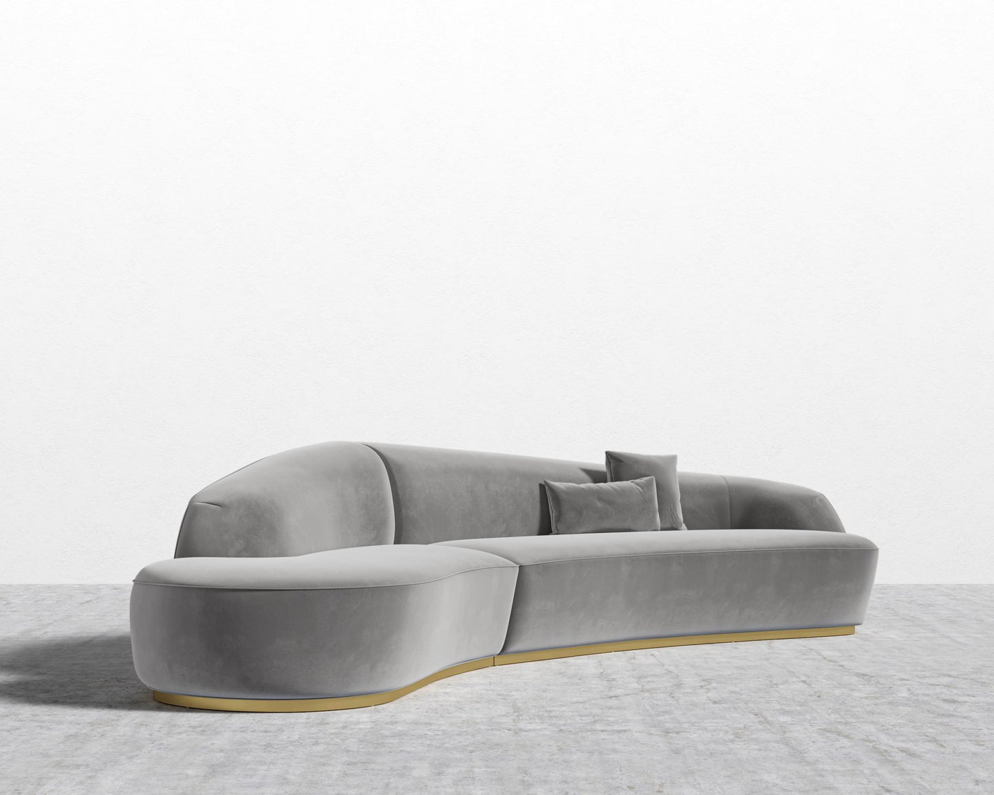 Reya Curved Sectional - Brushed Brass - Grand Curved, Curved Chaise Left, Plush Velvet - Glacier Grey