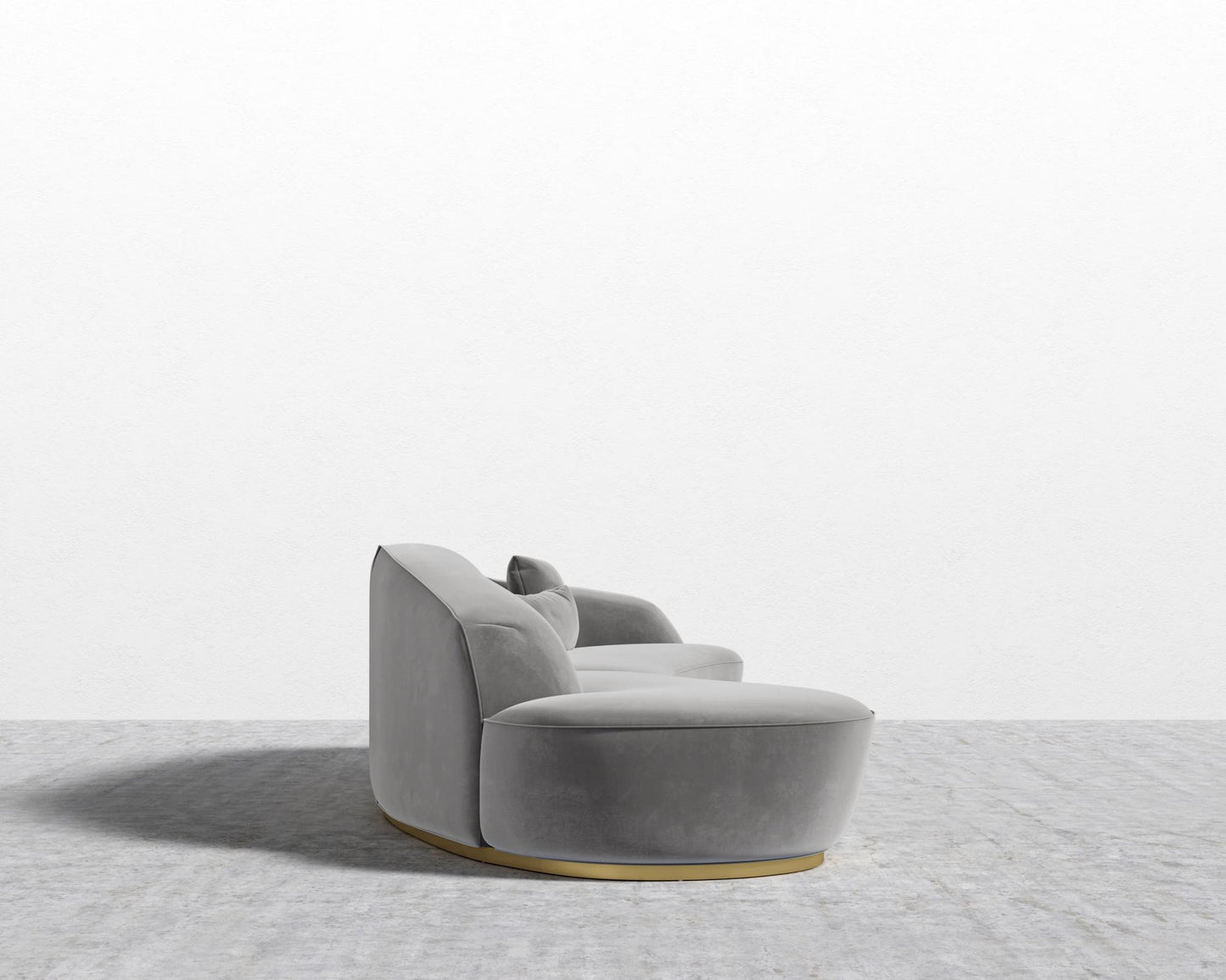 Reya Curved Sectional - Brushed Brass - Grand Curved, Curved Chaise Left, Plush Velvet - Glacier Grey