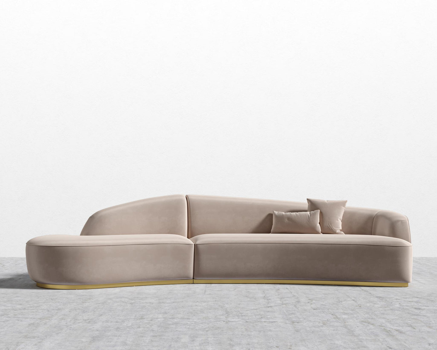 Reya Curved Sectional - Brushed Brass - Grand Curved, Curved Chaise Left, Plush Velvet - Blush