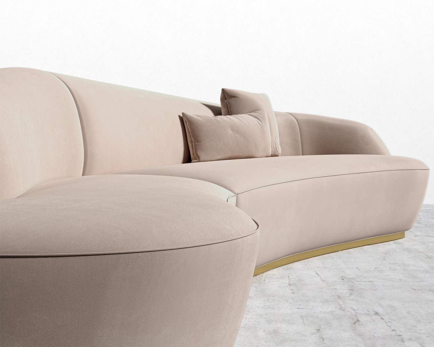 Reya Curved Sectional - Brushed Brass - Grand Curved, Curved Chaise Left, Plush Velvet - Blush