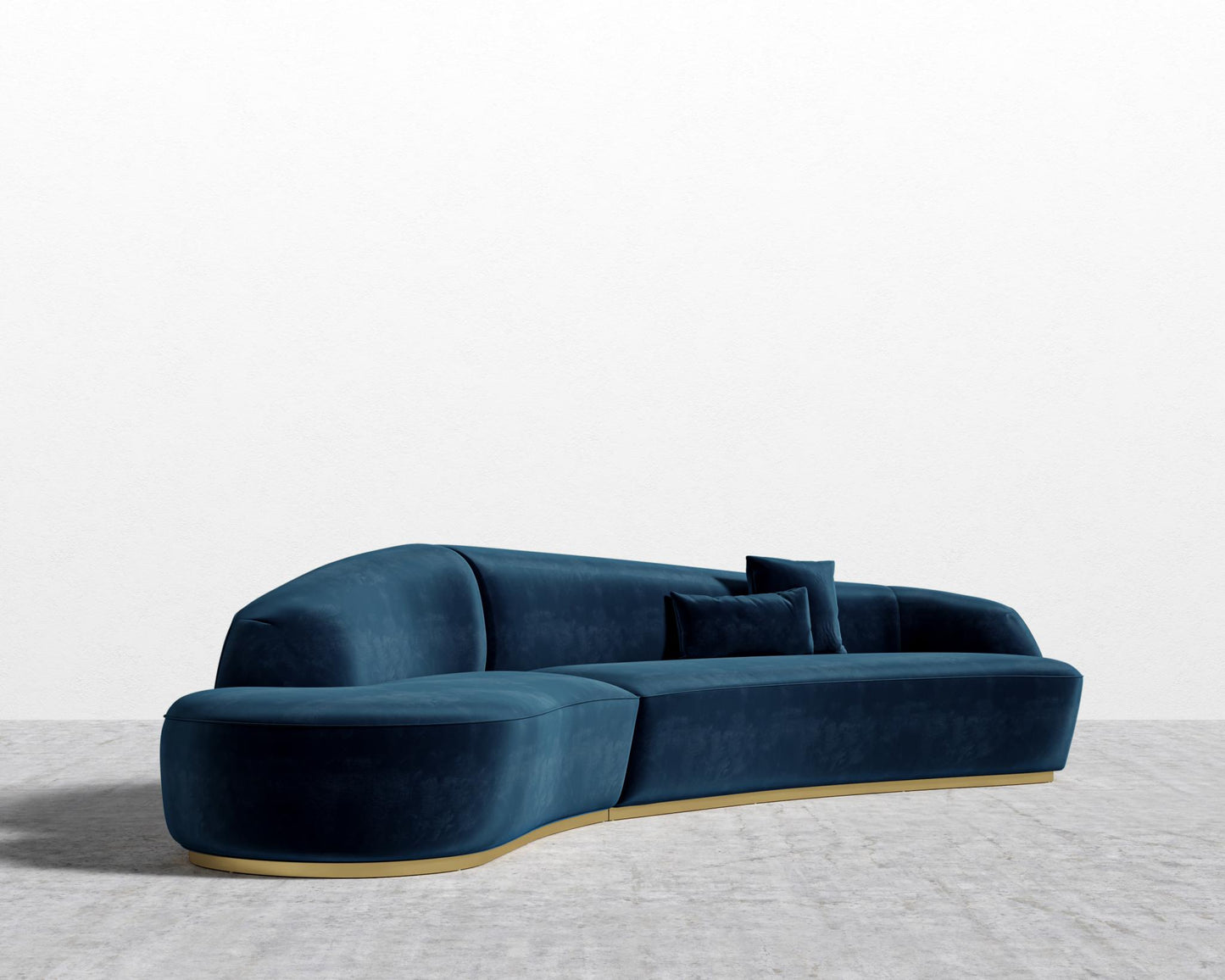 Reya Curved Sectional - Brushed Brass - Grand Curved, Curved Chaise Left, Plush Velvet - Cobalt