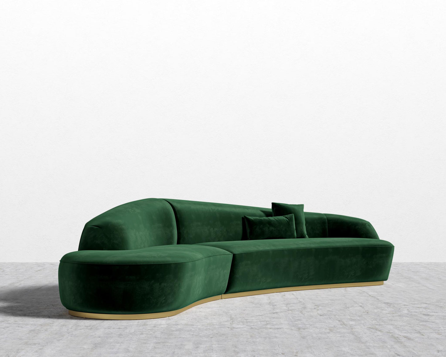 Reya Curved Sectional - Brushed Brass - Grand Curved, Curved Chaise Left, Plush Velvet - Moss