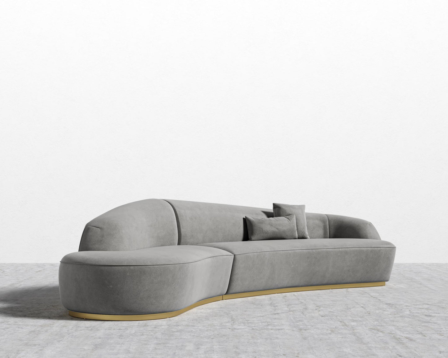 Reya Curved Sectional - Brushed Brass - Grand Curved, Curved Chaise Left, Venice Vegan Suede - Strato