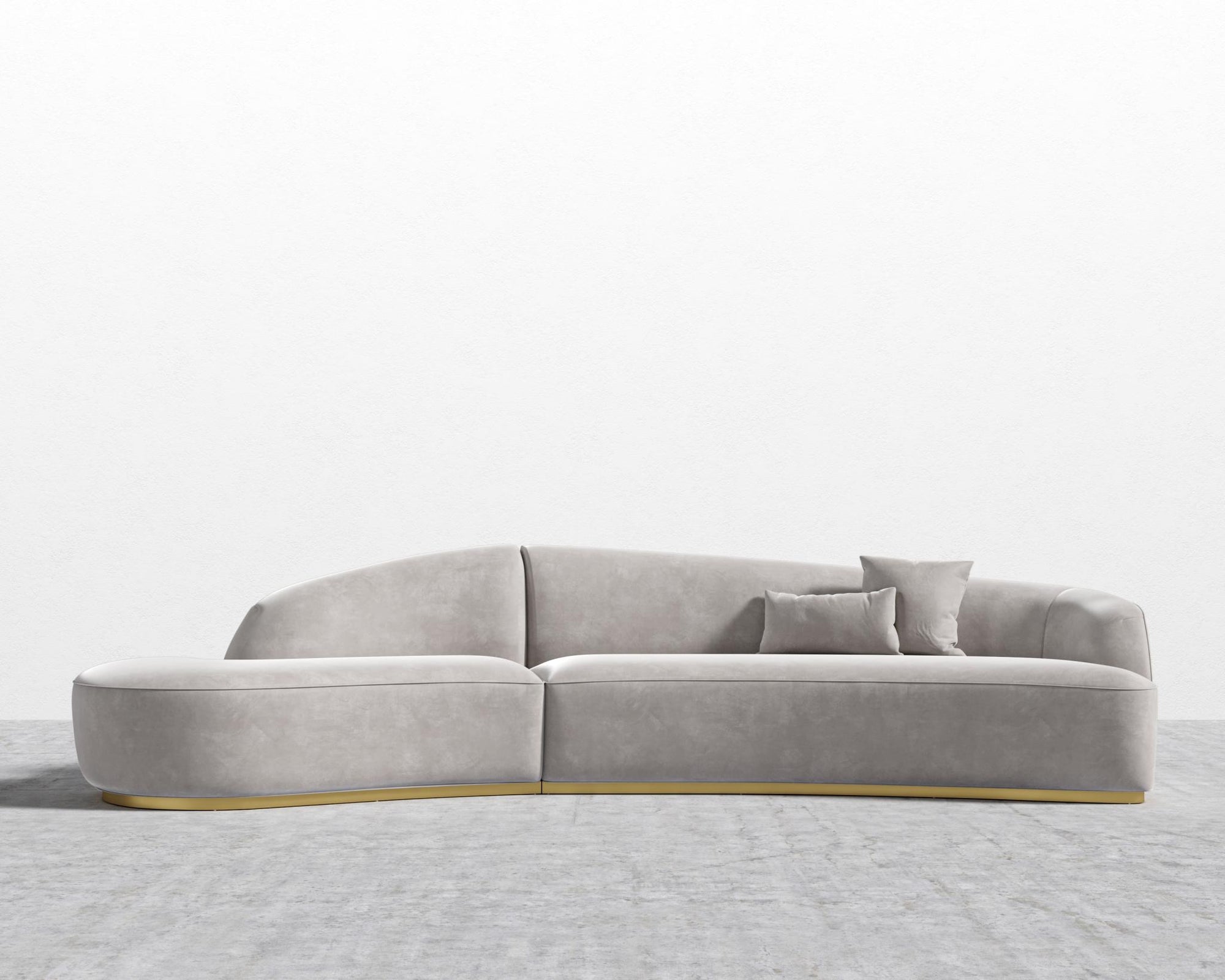 Reya Curved Sectional - Brushed Brass - Grand Curved, Curved Chaise Left, Venice Vegan Suede - Chiffon
